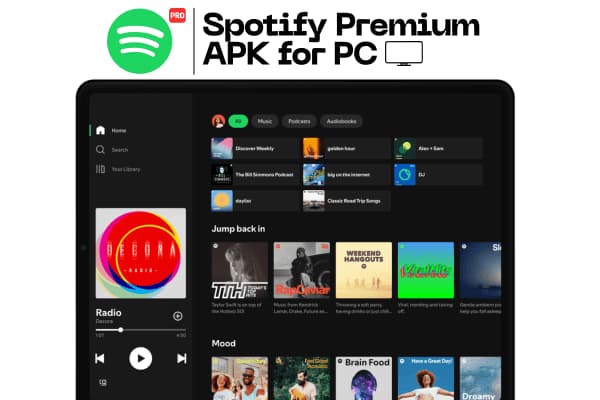 Spotify Premium running inside a BlueStacks emulator on a Windows desktop